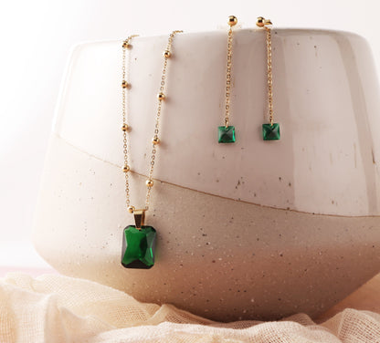 Emerald Pendant and Earring Set