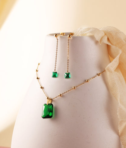 Emerald Pendant and Earring Set