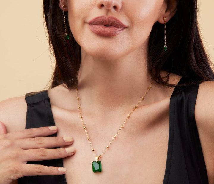 Emerald Pendant and Earring Set