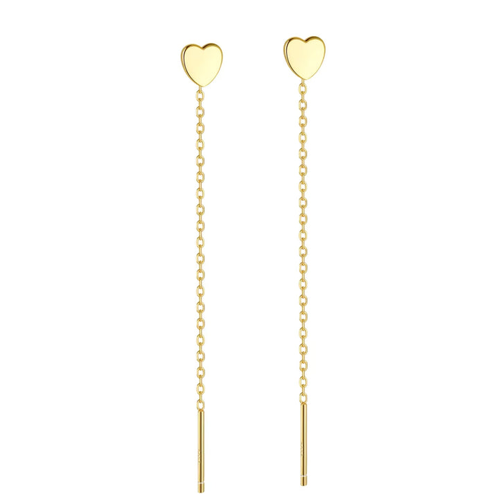 Grace Polished Heart Long Thread Earring by Pristti — date night earrings