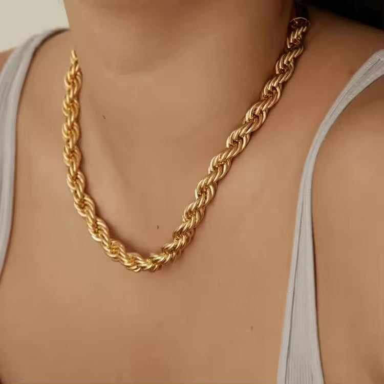 Hip Hop 8mm Thick Twisted Rope Chain Choker Necklaces