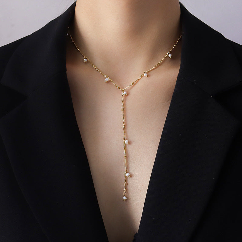 Y Shaped Long Tassel Necklace Clavicle Chain