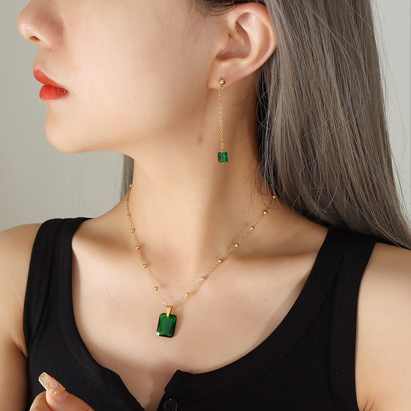 Emerald Pendant and Earring Set