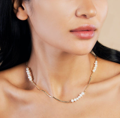 Freshwater Pearl Necklace with Flat bead Gold plated