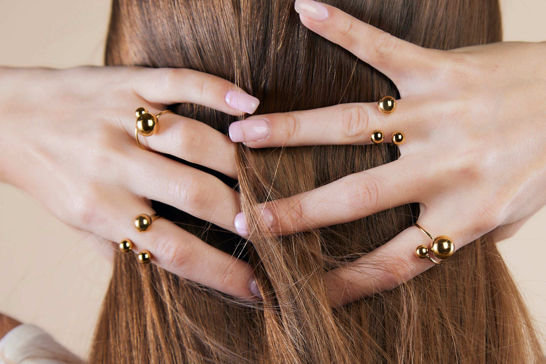 Gold Plated Gold Ball Open Ring - 2 beads