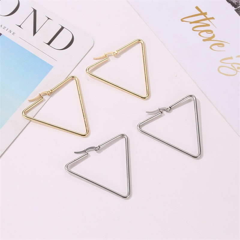 Gold Plated Large Geometric Triangle Hoop Earring