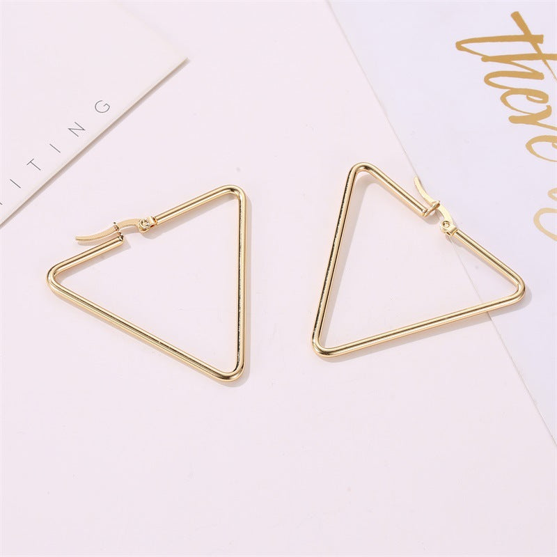 Gold Plated Large Geometric Triangle Hoop Earring