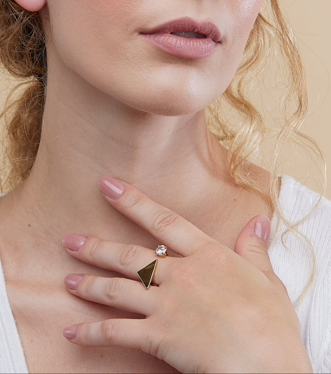 Polished Triangle Open Rings With Round Zircon