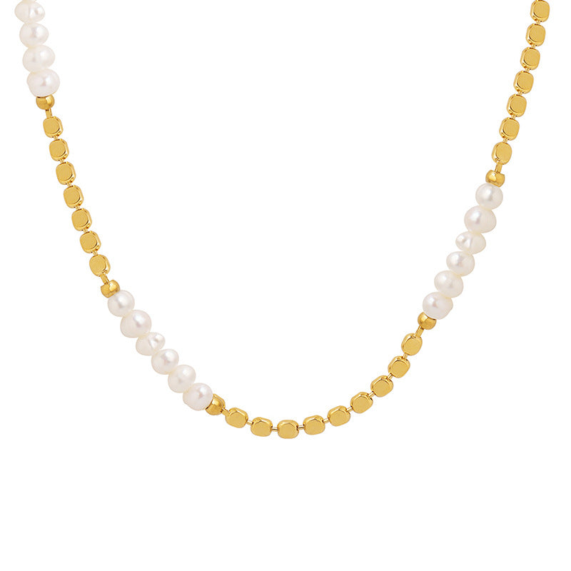 Freshwater Pearl Necklace with Flat bead Gold plated