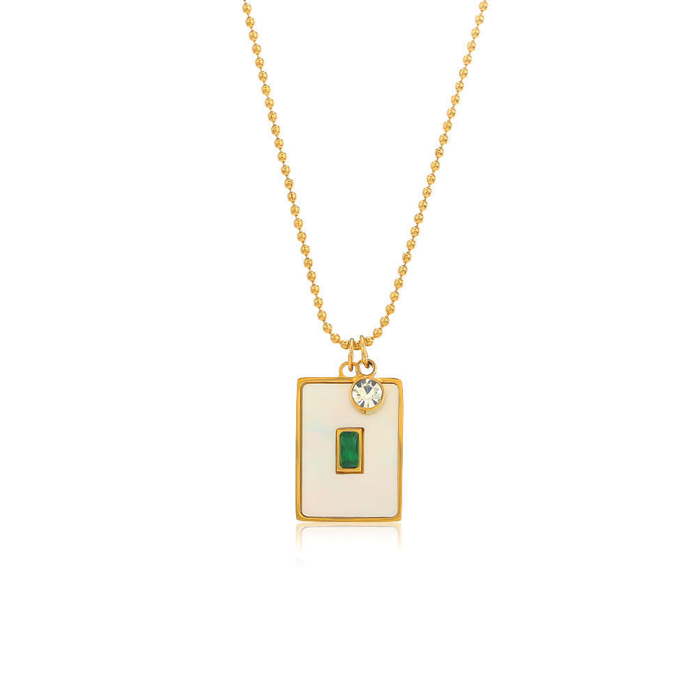 Square shell - Beaded necklace with Zircon and Gemstone