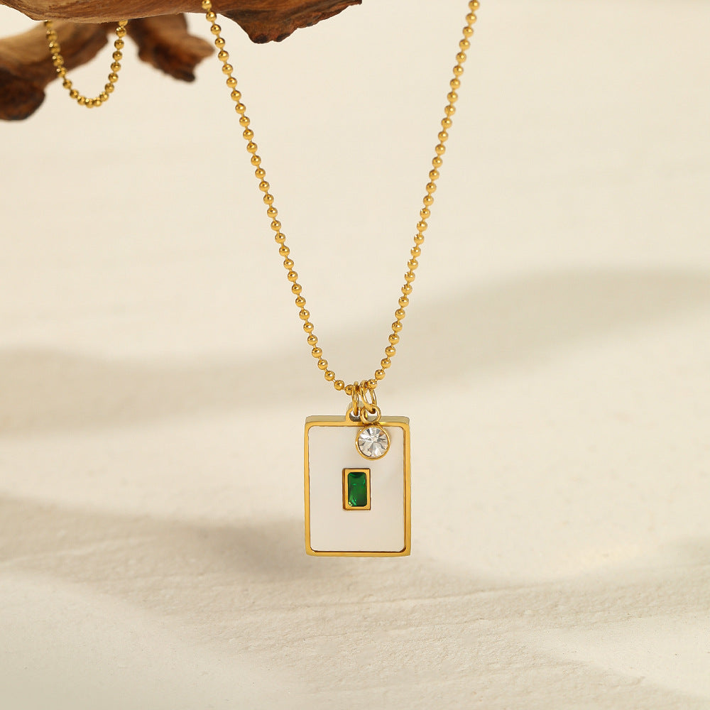 Square shell - Beaded necklace with Zircon and Gemstone