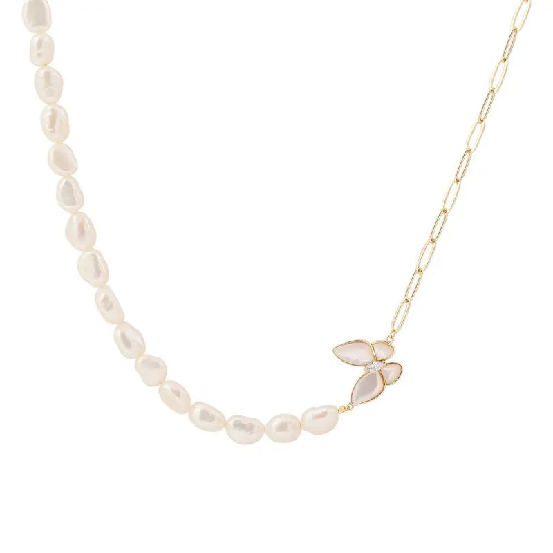 Half Pearl Half Chain Necklace