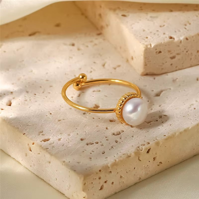  pearl open ring , gold plated