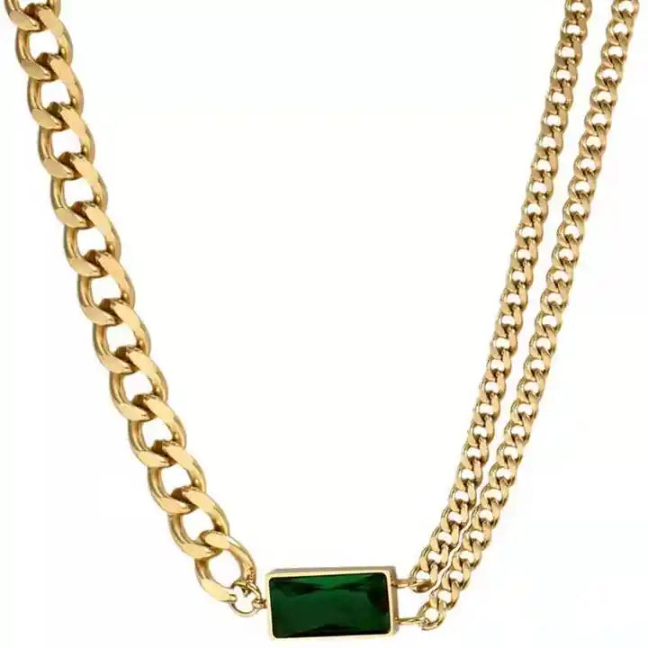 Emerald Green Zircon Cuban Chain Necklace